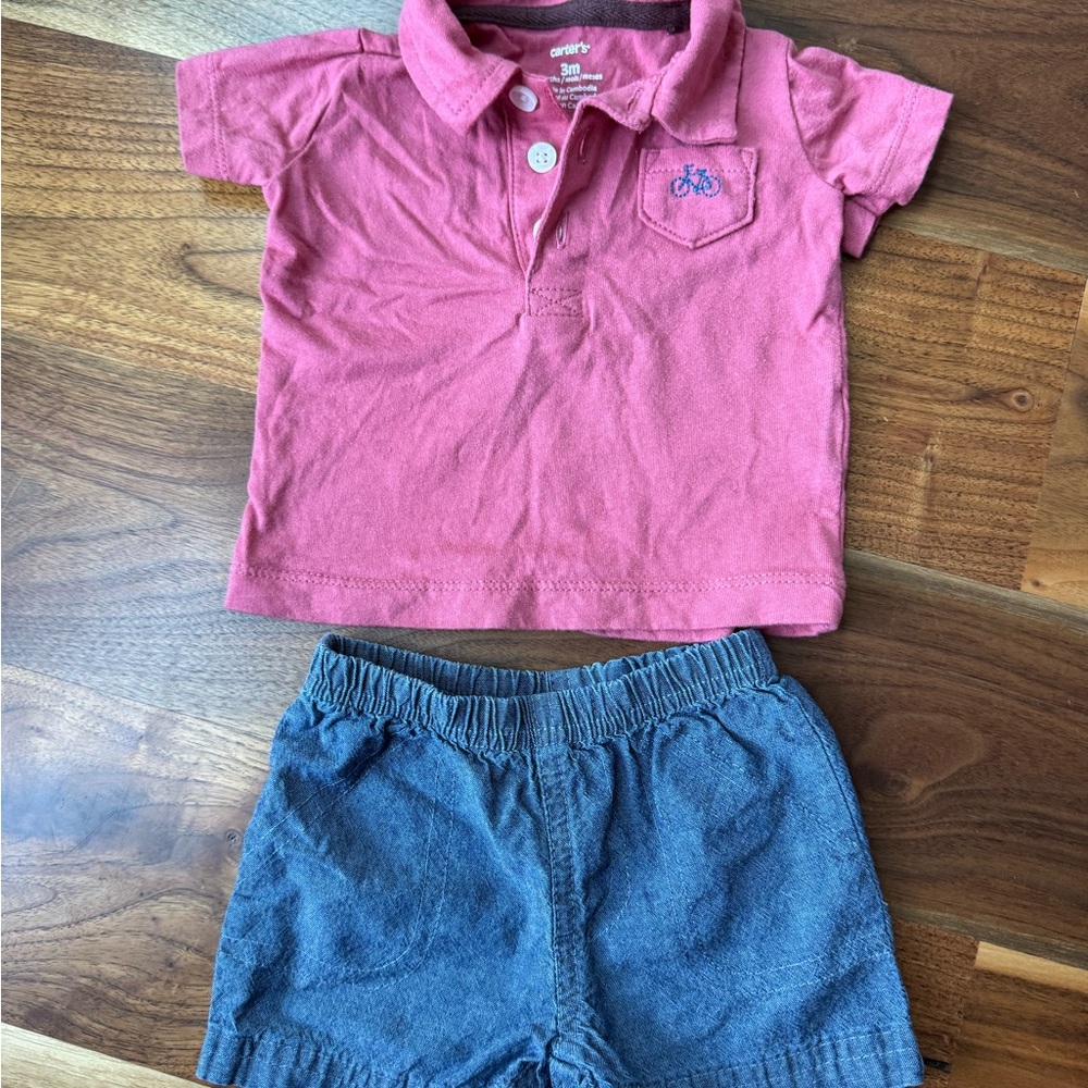 Carter's Pink Polo Shirt & Shorts Casual Cotton